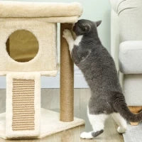 Albero per Gatti con Base per Graffi in Iuta, Piattaforma, Pallina, Casa per Gatti, Beige, 40 x 40 x 57 cm