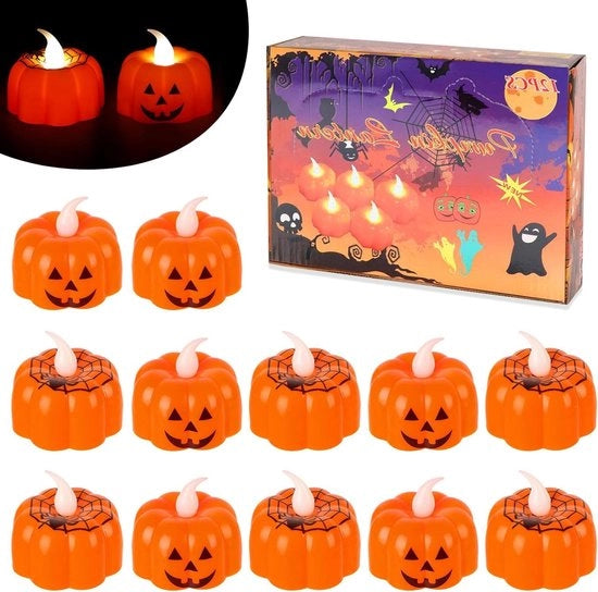 Decorazioni LED - candele - palla di Halloween - senza fiamma - lampeggiante - batteria - lampioncini per bambini - decorazione di Halloween - 12 pezzi