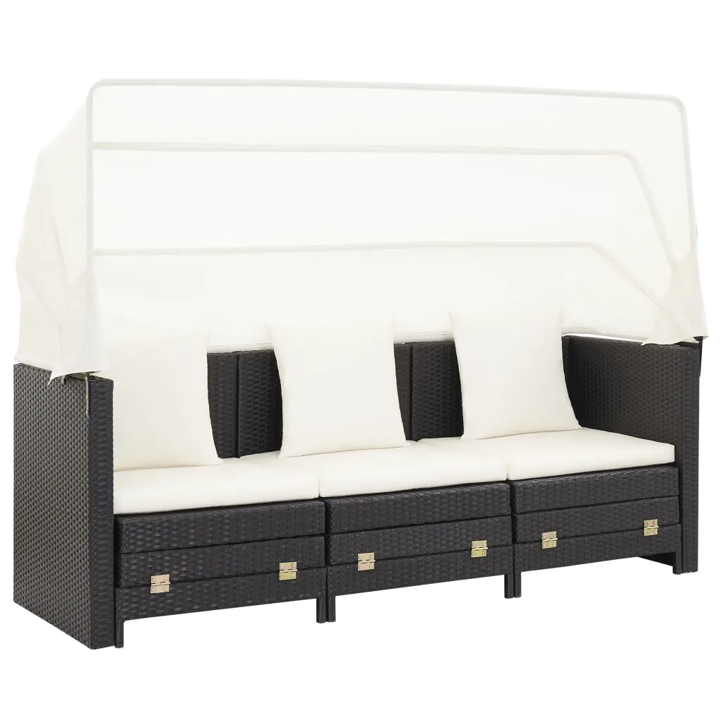 Divano Letto a 3 Posti Estendibile con Tetto Polyrattan Nero cod mxl 61538