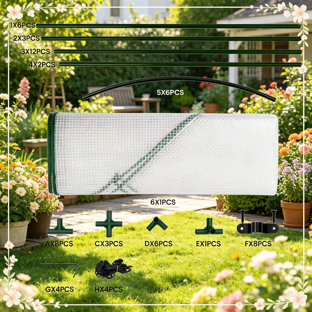 Serra a tunnel addossata con 2 porte avvolgibili e tetto semicircolare in metallo e polietilene bianco 200 × 100 × 210 cm