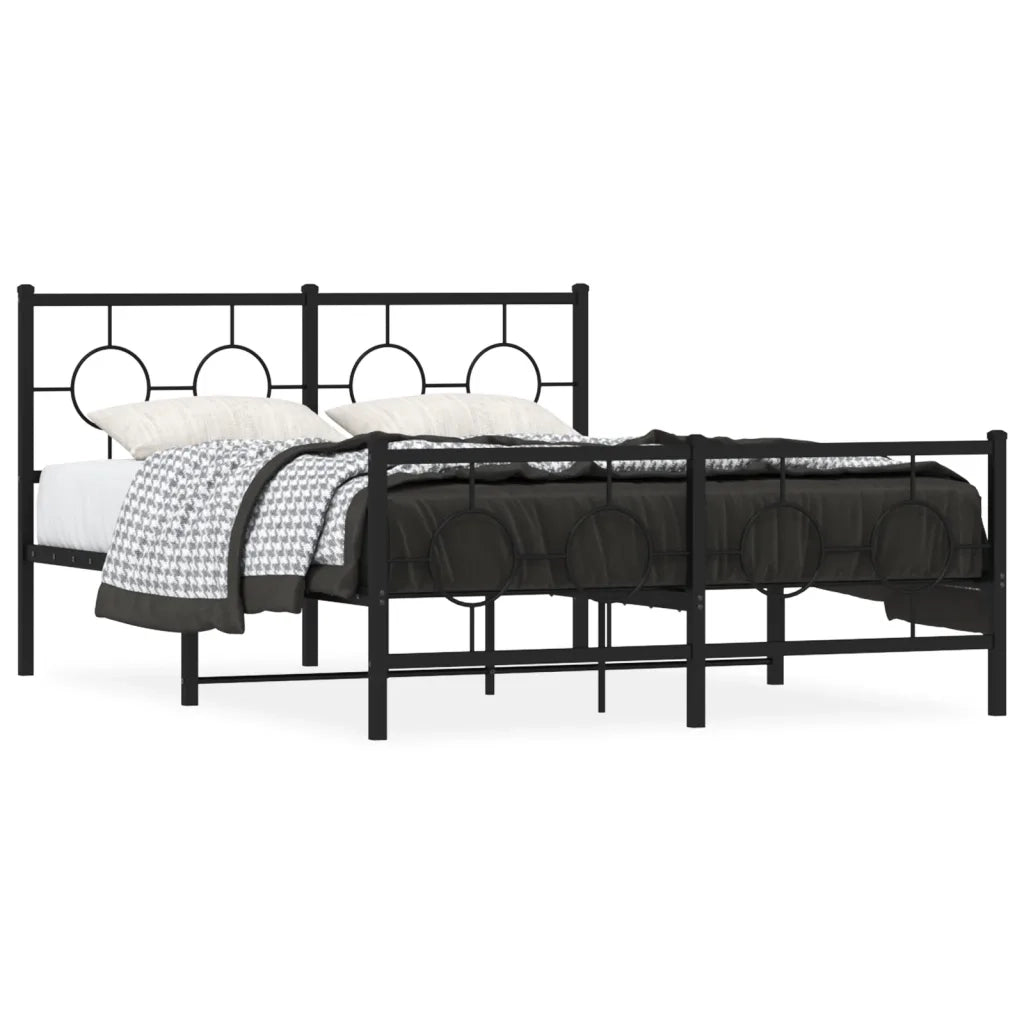 Giroletto con Testiera e Pediera-Struttura Letto Metallo Nero 135x190 cm 537310