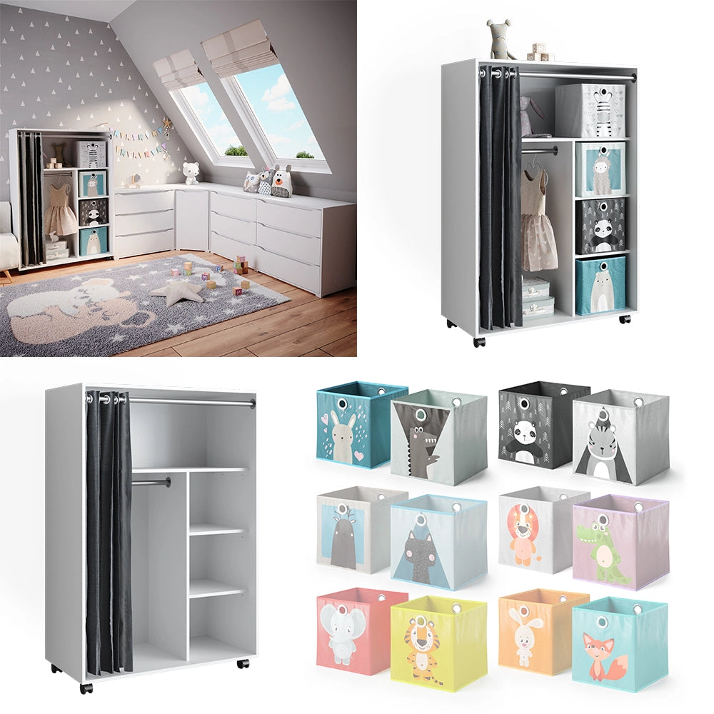 Vicco Armadio multifunzione Bianco 100 x 146.6 cm con box pieghevole