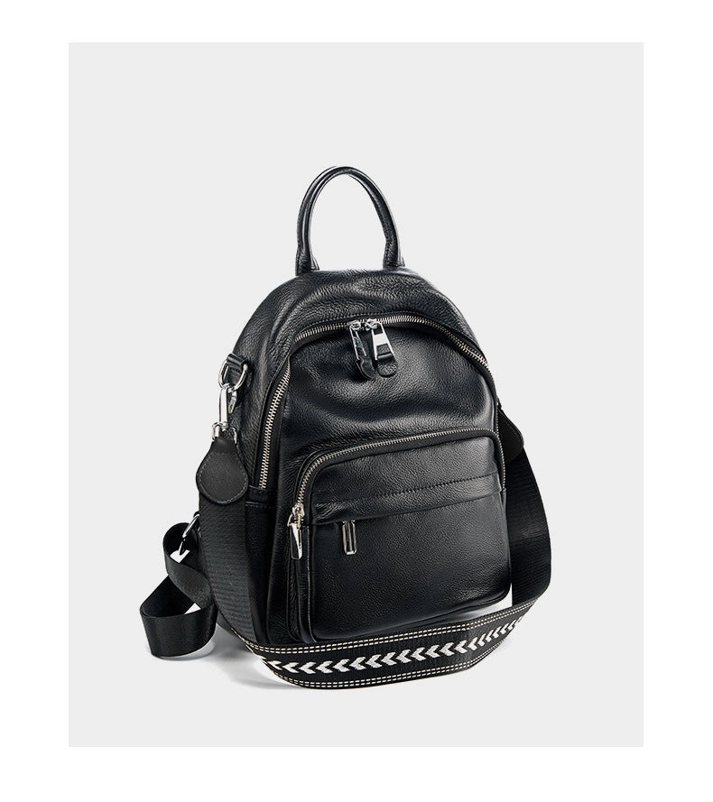 Zaino da viaggio da donna in vera pelle, grande capacit¨¤, colore nero.
