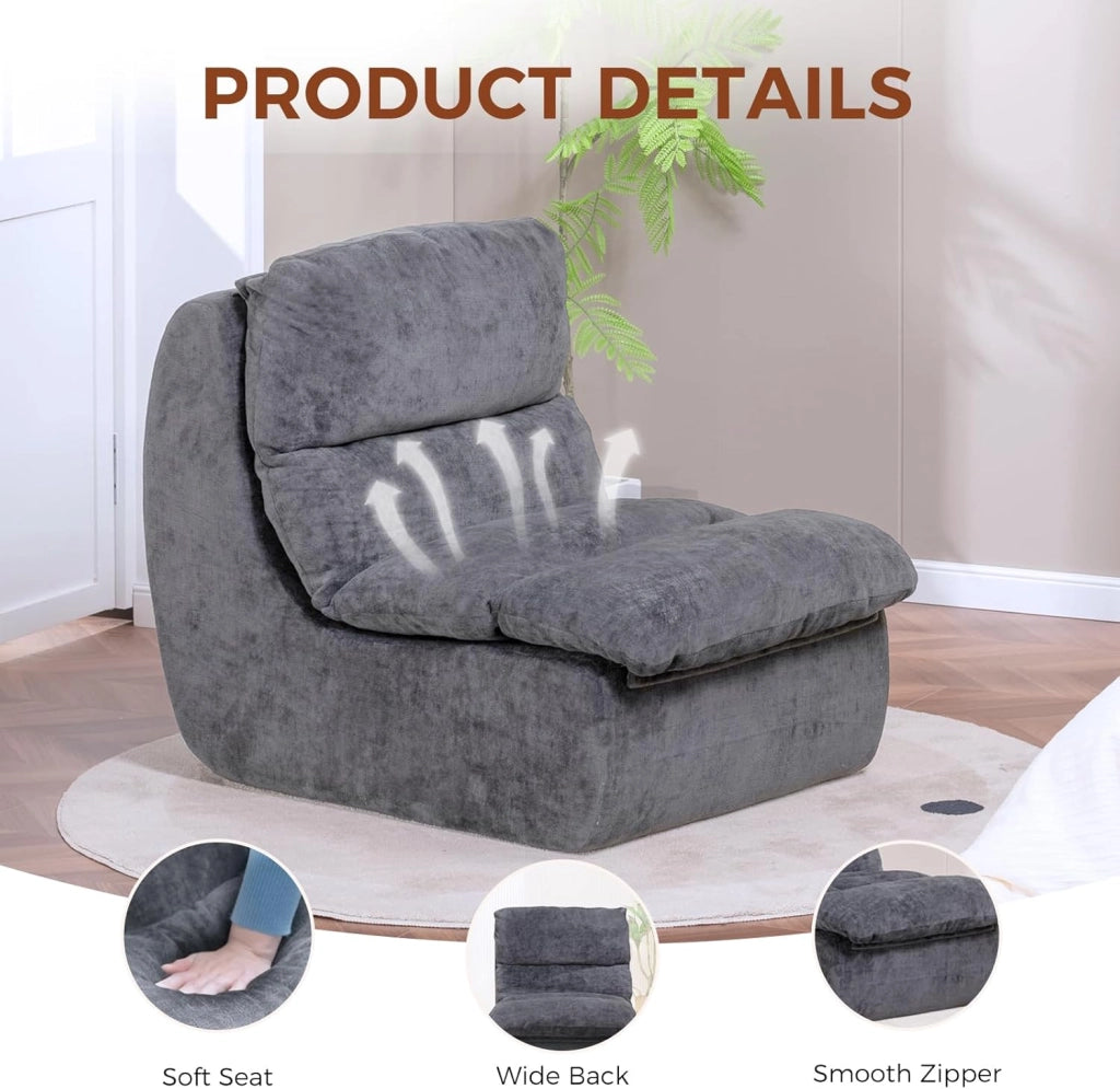 Divano Divano per soggiorno Futon con seduta profonda, divano singolo in schiuma, nessun montaggio per camera da letto, appartamento, tessuto a coste, grigio