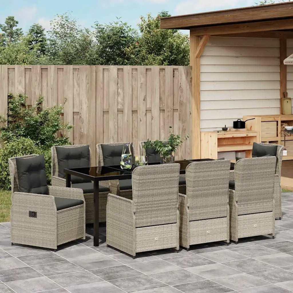 Set da Pranzo per Giardino 9 pcs Grigio chiaro polyrattan 3380980