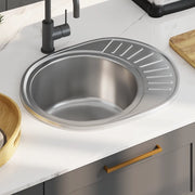 Lavello da Cucina con Filtro e Sifone Ovale in Acciaio Inox 145072