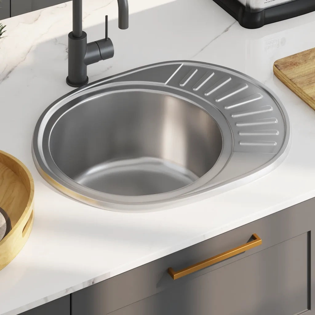 Lavello da Cucina con Filtro e Sifone Ovale in Acciaio Inox 145072