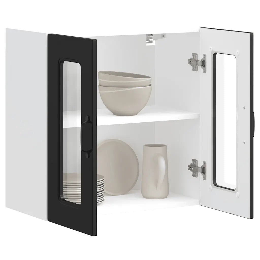 Pensile da Cucina | Mobile da Cucina con Porta in Vetro Kalmar Nero Truciolato