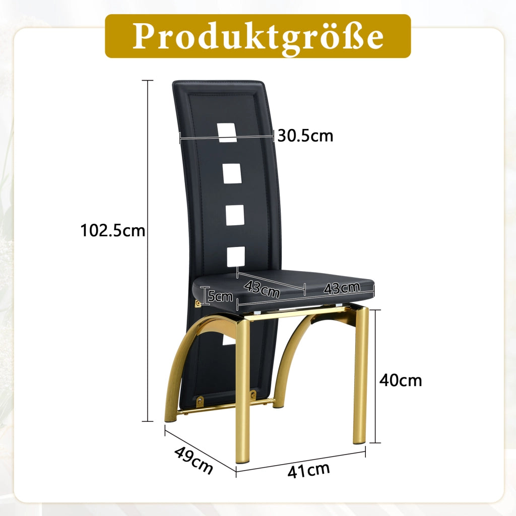 SEDIA da pranzo Set 2 unità 102,5 cm PU nero e metallo oro