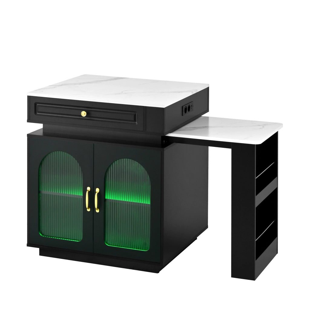 Tavolo da pranzo estensibile ULEVR 128-200x71x92 cm con LED, USB e Type-C, mobile cucina nero