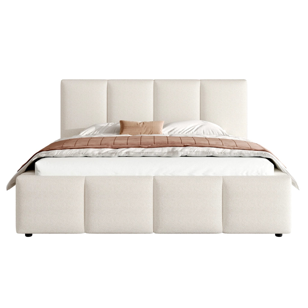 Letto matrimoniale 180x200 cm in bouclé beige con rete