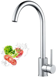 Kraan da cucina in ottone, miscelatore da cucina con alto getto, miscelatore da cucina rotativo 360° con tubo di scarico 60cm, tubi di ingresso G3/8, finitura cromata