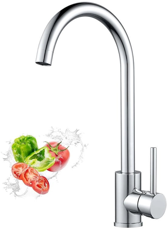 Kraan da cucina in ottone, miscelatore da cucina con alto getto, miscelatore da cucina rotativo 360° con tubo di scarico 60cm, tubi di ingresso G3/8, finitura cromata