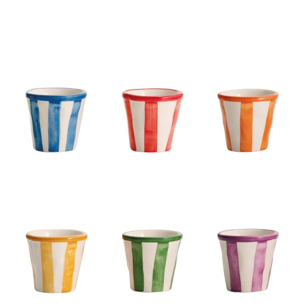Zafferano Set 6 Bicchierini Collezione Lido Righe in ceramica artigianale made in Italy colori assortiti per caffè e dessert eleganti e vivaci