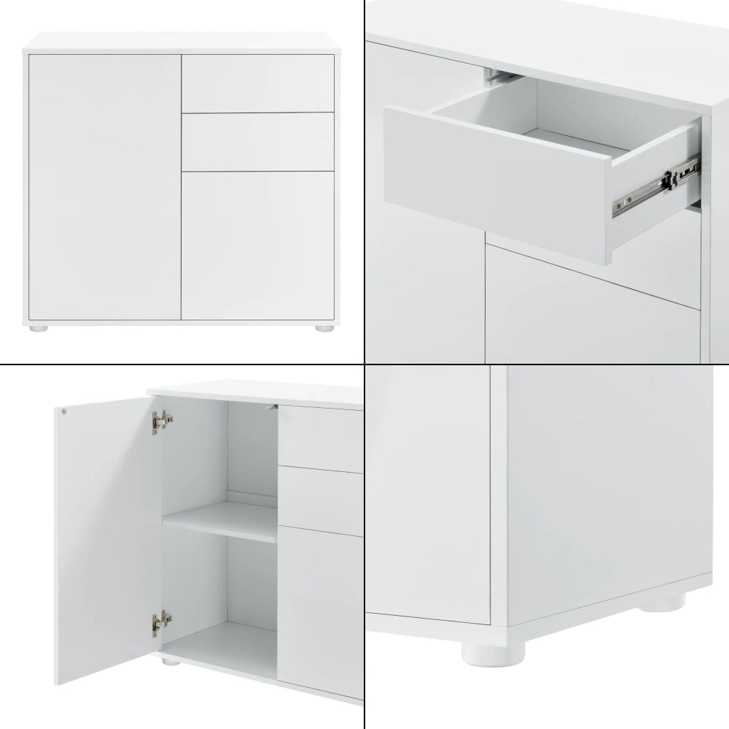 Cassettiera con 2 cassetti e 2 ante 74 x 79 x 36 cm bianco lucido 03_0006817