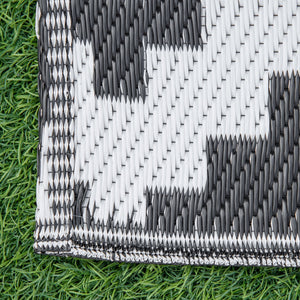 Tappeto da Esterno Reversibile 182x274 cm con Fantasia Geometrica Nero e Bianco