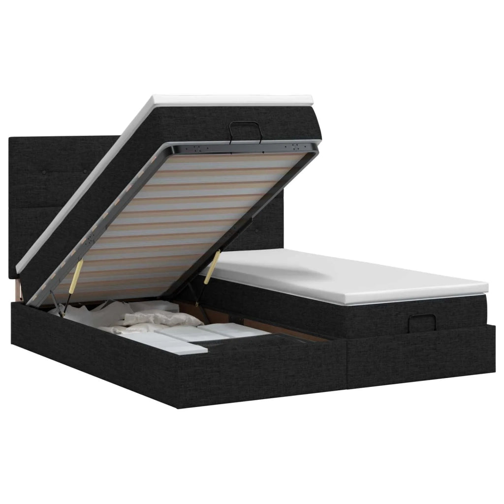Letto ottomano con materasso con testiera 2 pz Nero Tessuto 3457864