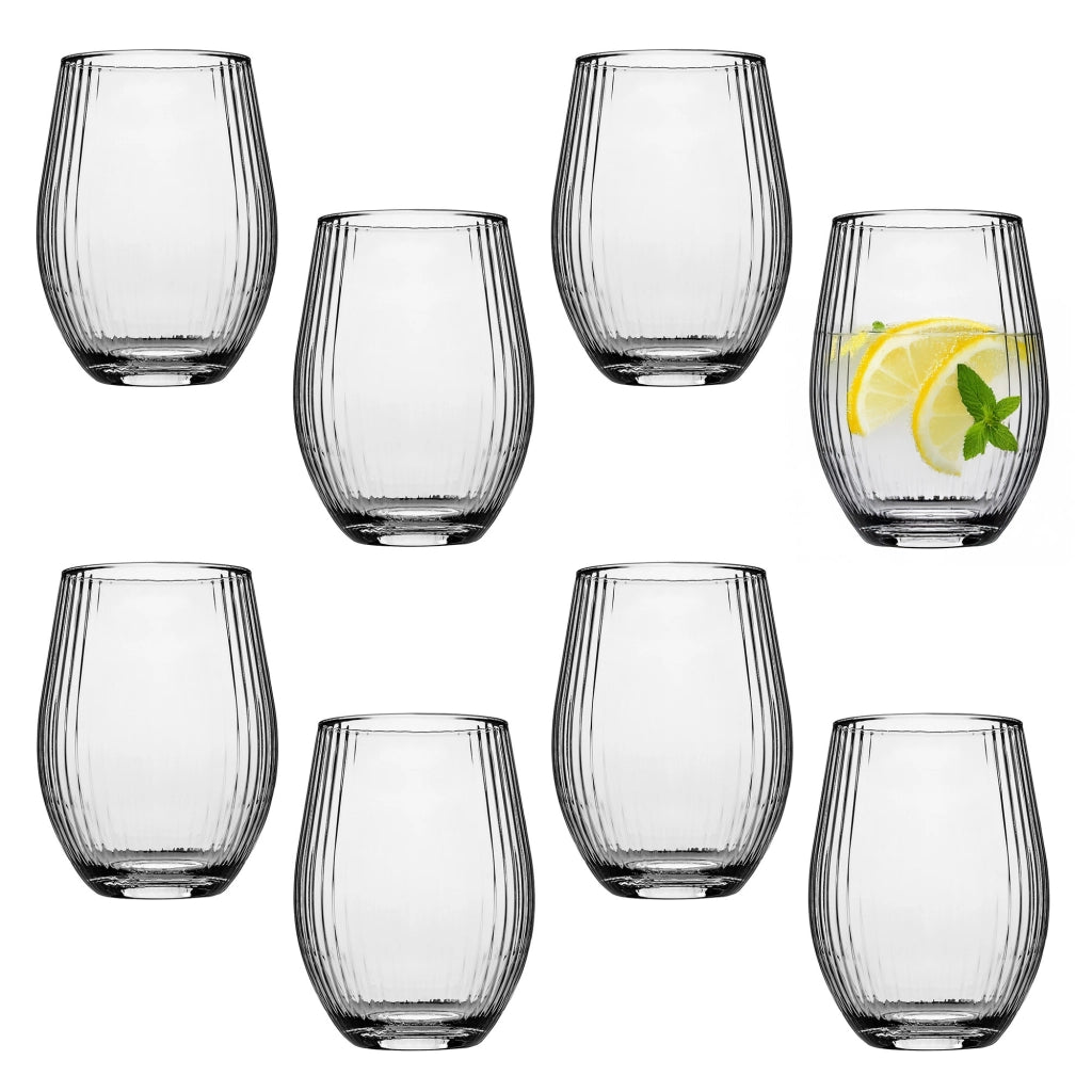 Set di 8 bicchieri da 580 ml per succhi di frutta, modello KADAX, con scanalatura, di grandi dimensioni.