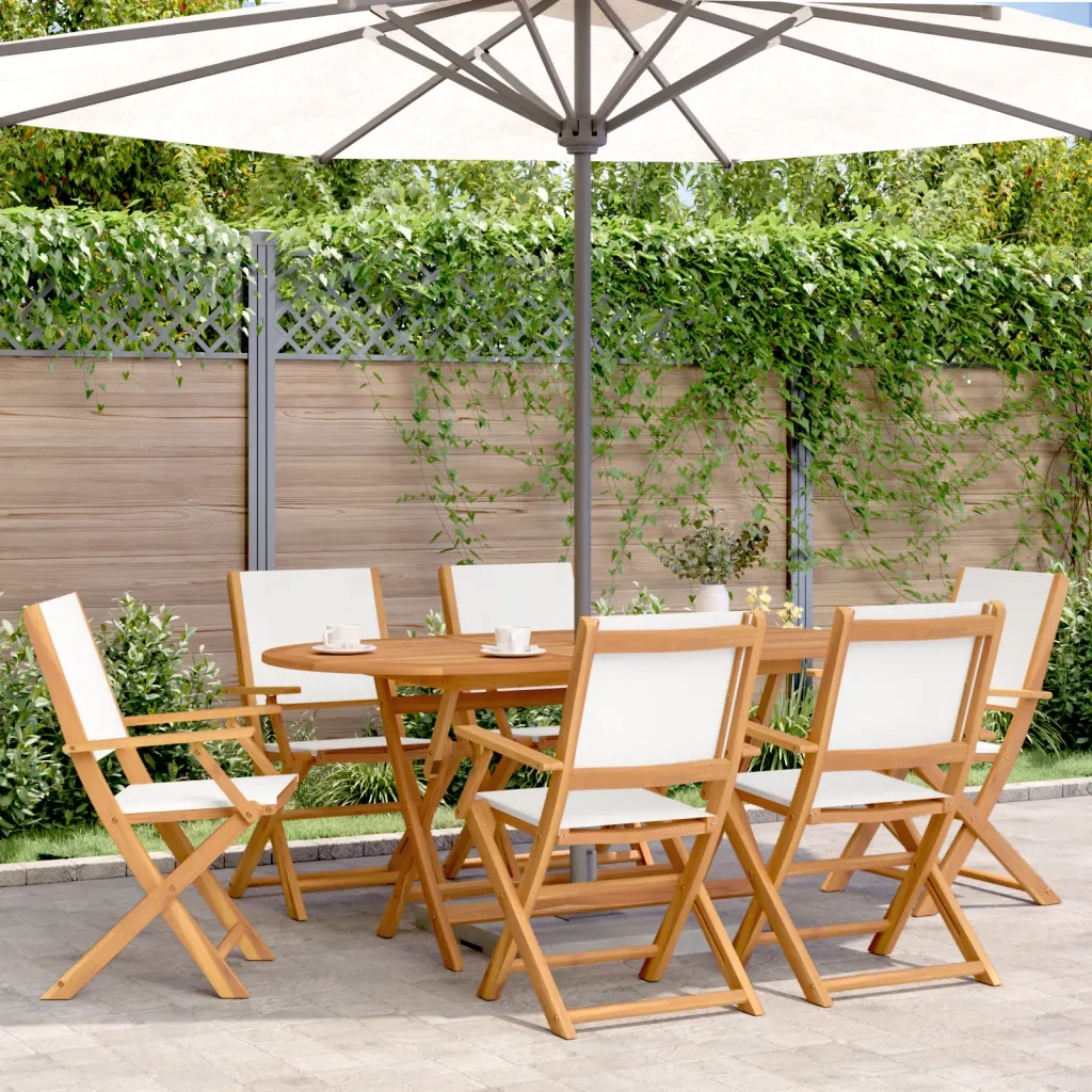 vidaXL Sedie da Giardino Pieghevoli 6pz Bianco Crema Tessuto e Legno