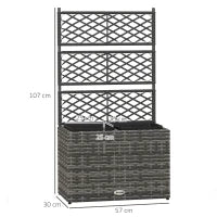 Fioriera con Grigliato per Rampicanti con 2 Vasi in Acciaio e Rattan PE, 57x30x107cm, Grigio