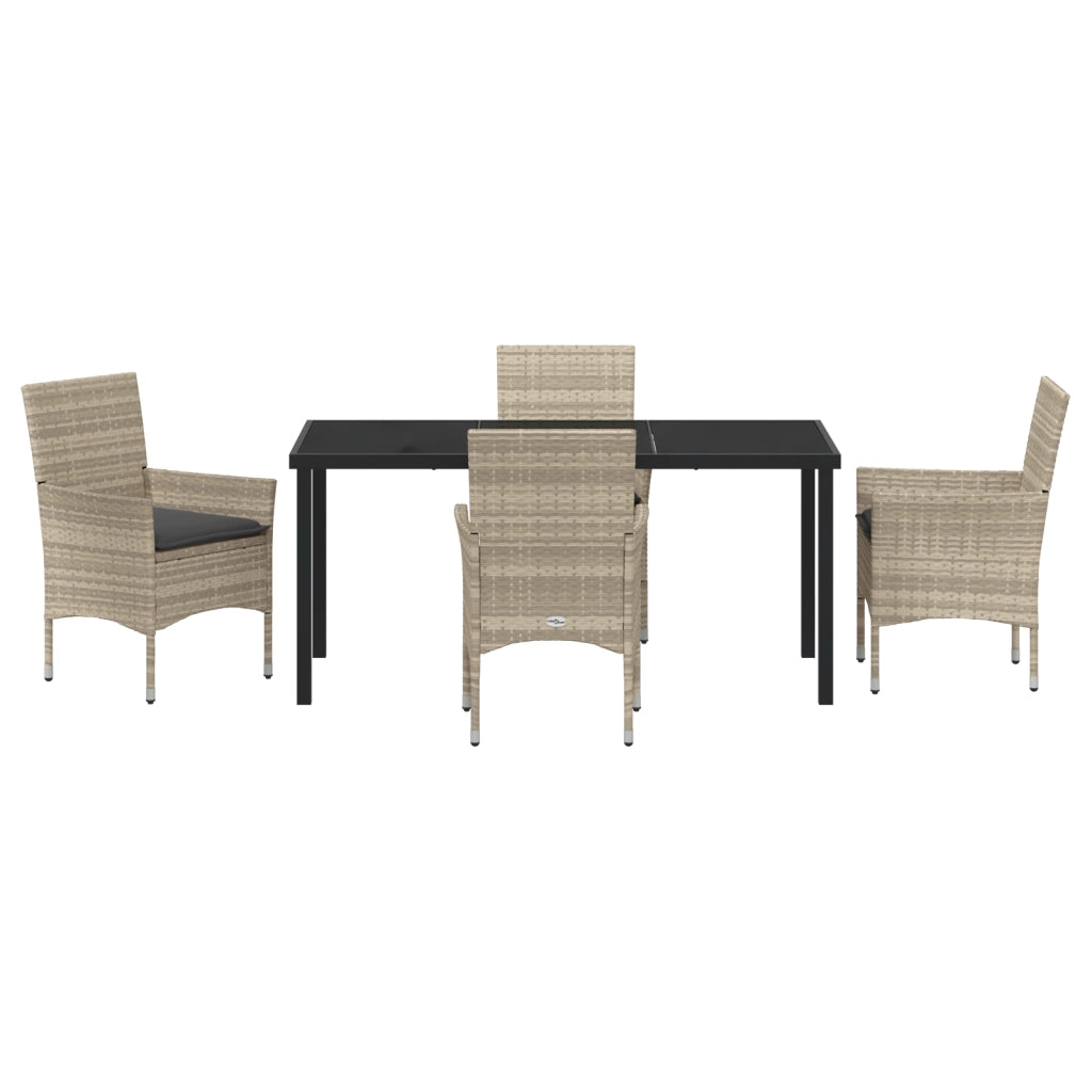 Set da Pranzo da Giardino 5 Pezzi con Cuscini Grigio Chiaro Rattan Sintetico