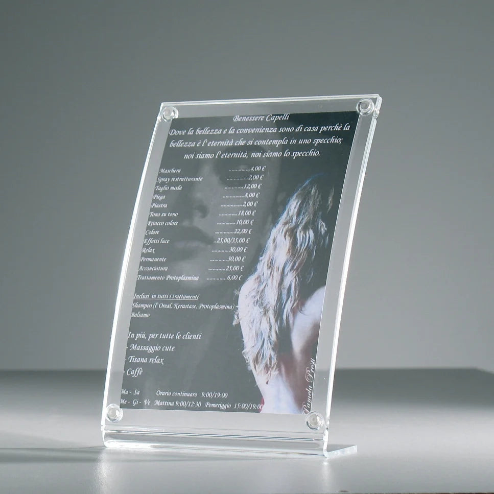 Porta avvisi da banco magnetico in Plexi profilo curvo Monofacciale - A6 Verticale