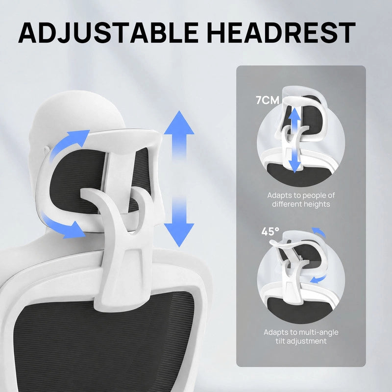 Sedia da ufficio ergonomica - Poltroncina HAMLODY - con braccioli pieghevoli a 90° - Supporto lombare - Regolabile in altezza Bianco