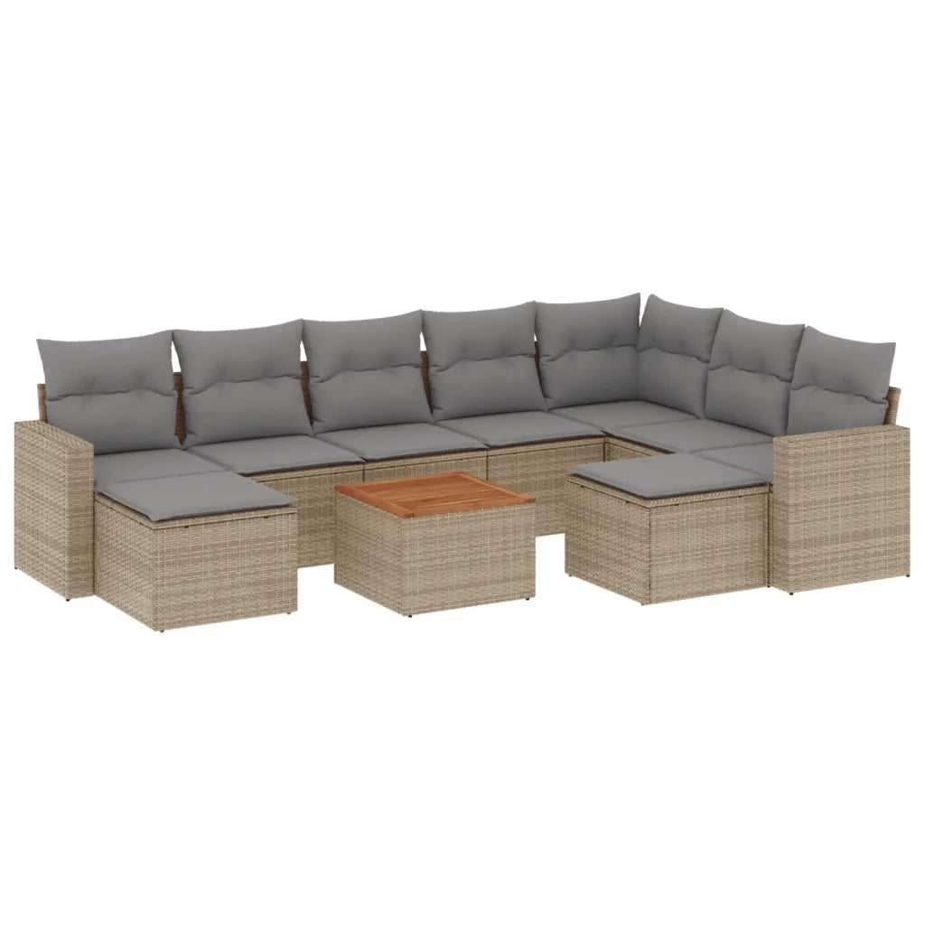 Set Divano da Giardino 10 pz con Cuscini Beige Misto Polyrattan