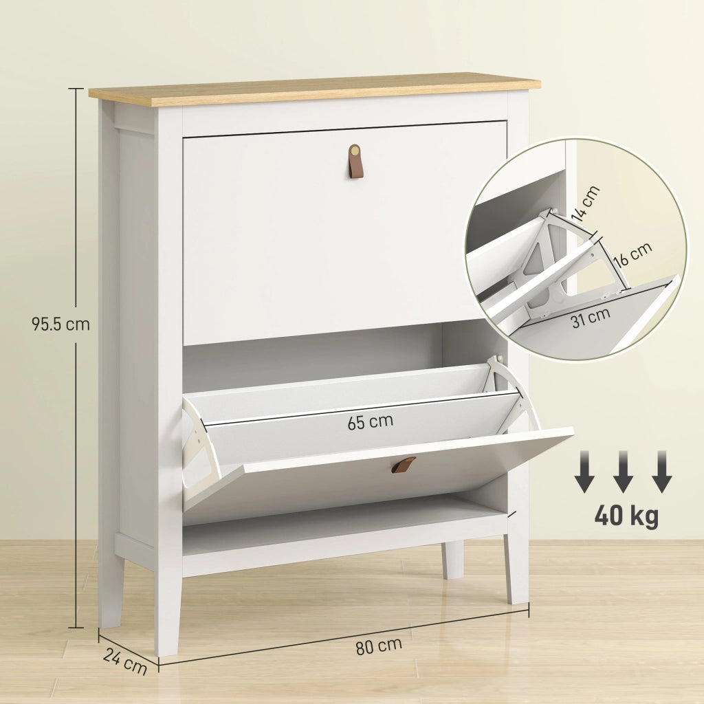 Scarpiera Slim per 14 Paia di Scarpe 80x24x95,5cm 2 Cassetti Bianco