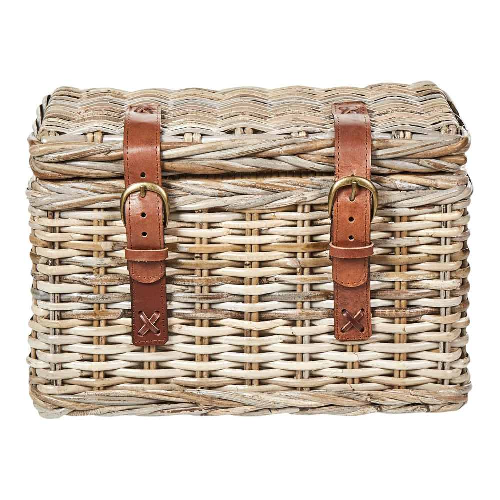 Set di 2 scatole in rattan telaio naturale in mogano con cinghie in pelle coperchi fatti a mano stile boho naturale