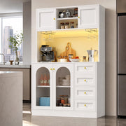 Credenza da cucina bianca con LED e vetro, 120x40x188 cm