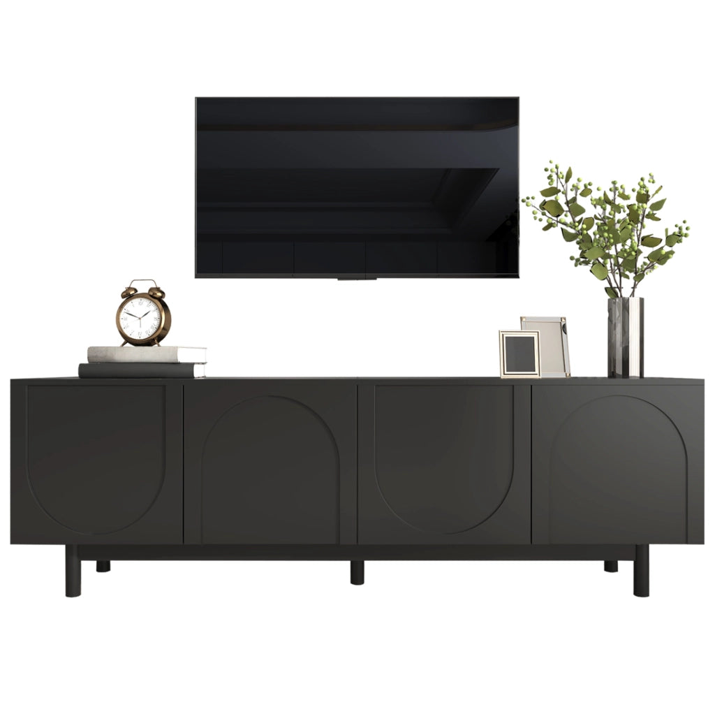 Mobile TV nero con 4 ante push-to-open e ripiani regolabili, 175x38x56 cm