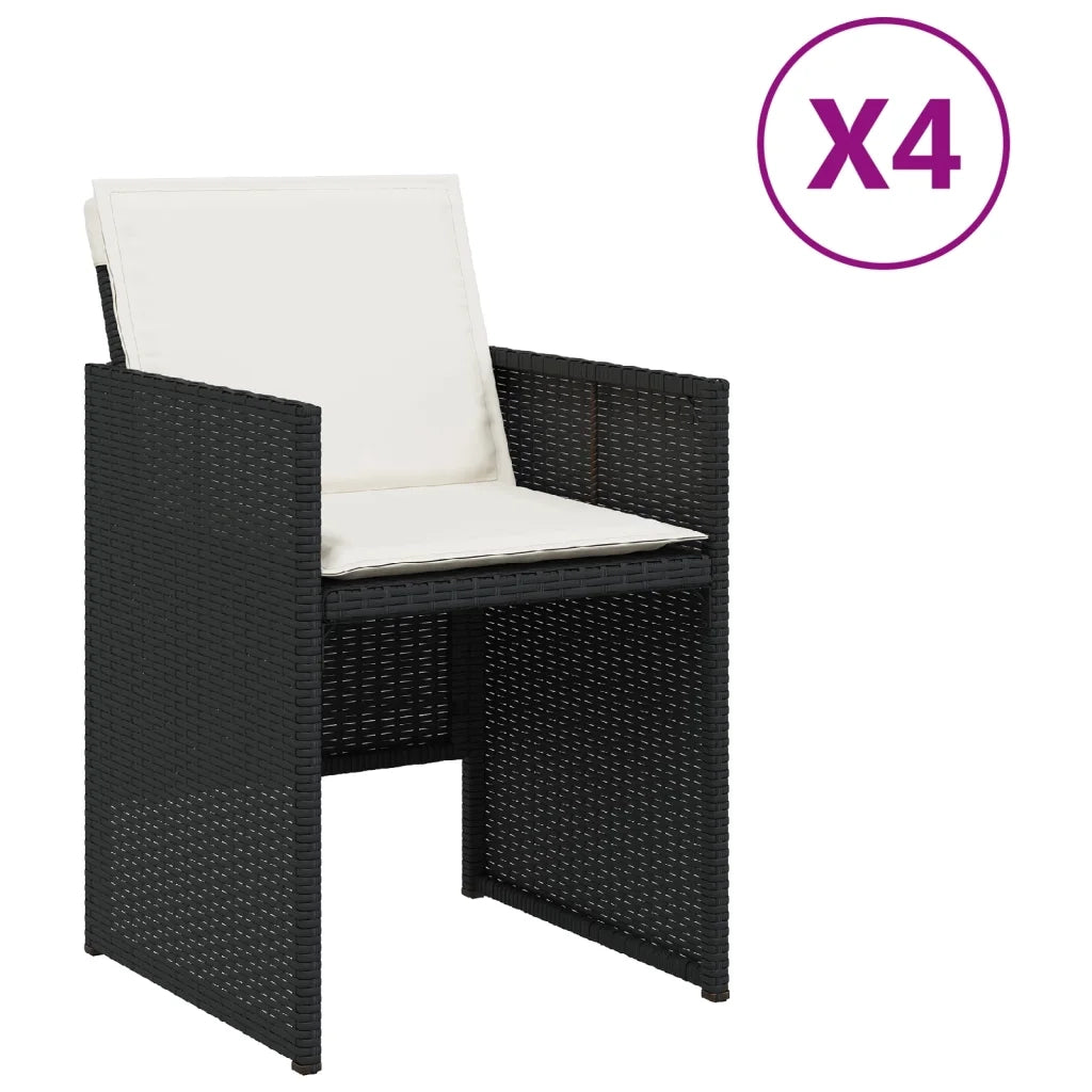 Sedie da Giardino con Cuscini 4 pz | Sedie da Esterno Nere in Polyrattan