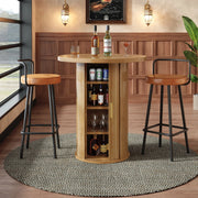 Tavolo bar rotondo con mobile a 4 ripiani; MDF e metallo; 60 x 60 x 91;6 cm; legno