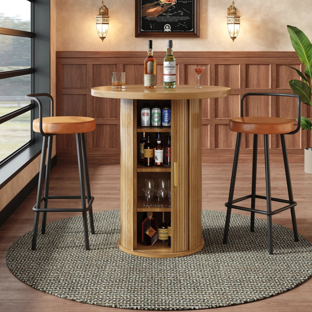 Tavolo bar rotondo con mobile a 4 ripiani; MDF e metallo; 60 x 60 x 91;6 cm; legno
