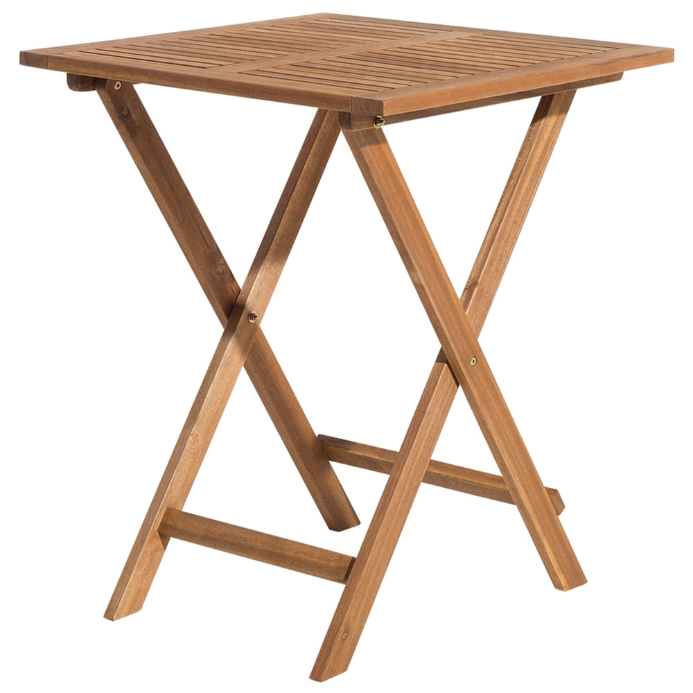 Set da bistrot 3 pezzi in legno massello di acacia chiaro cuscini gialli a doghe pieghevoli design scandinavo moderno