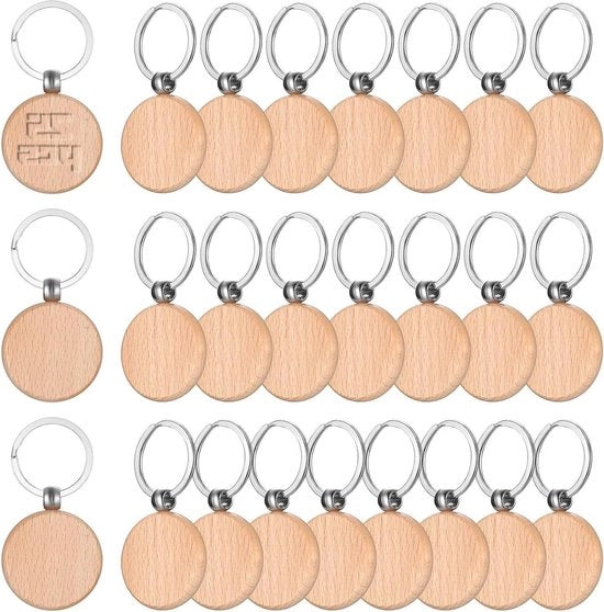Sleutelhangers in Legno - DIY Personalizzabili - 25 Pezzi - Legno Naturale