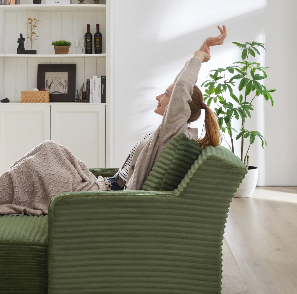 Chaiselongue in tessuto a coste, senza montaggio, verde, 127 cm