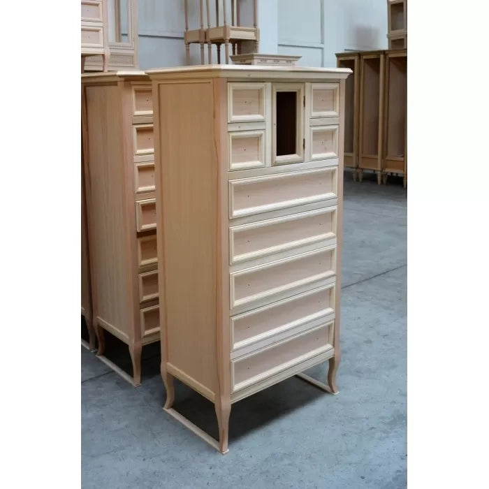 Cassettiera classica in legno grezzo 9 cassetti 70x43x140 - Mobili 2G