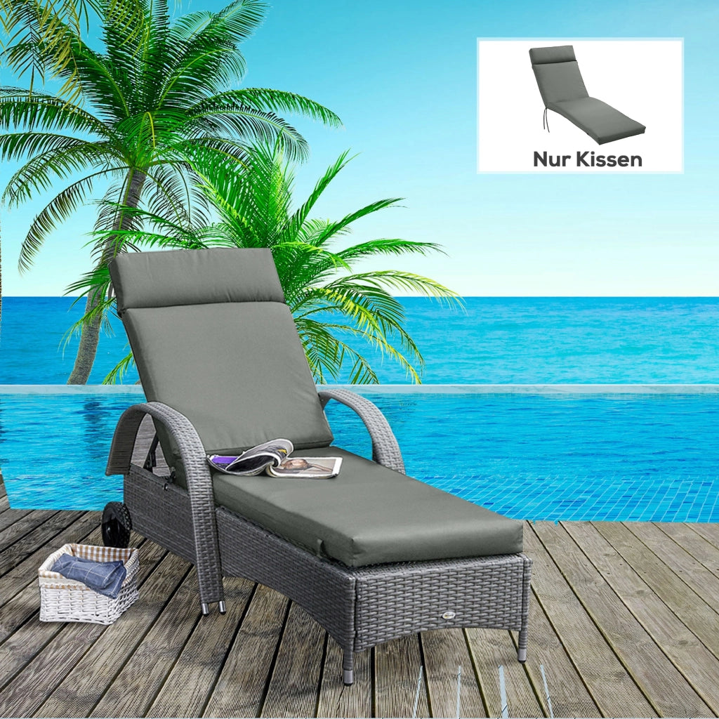 Cuscino per Lettino da Giardino ¨C zephmum ¨C Poliestere Grigio Scuro 196x55x8 cm