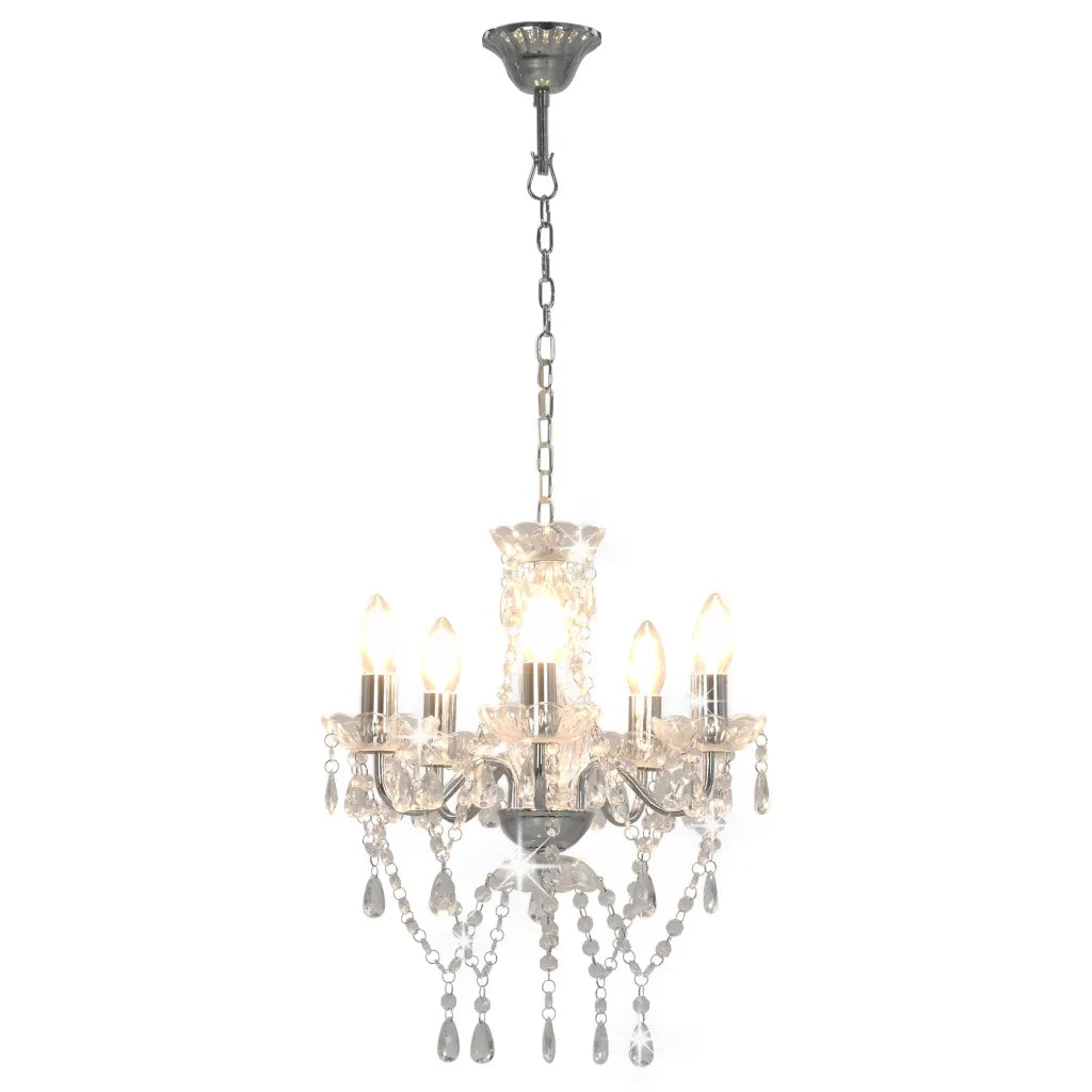Lampadario con Perline di Cristallo Argento Tondo 5 E14 CFW2752960