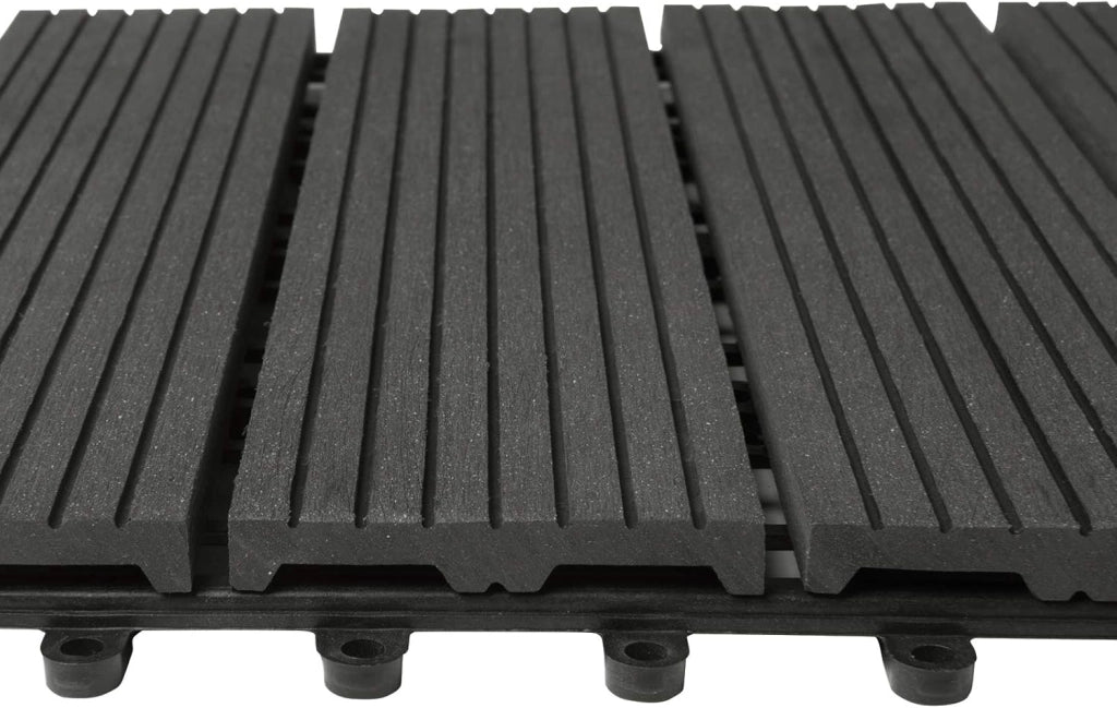 22 pezzi DIY Piastrella da giardino Terrazza Mattonelle Pavimento per casa in WPC Doghe Legno 30x30 cm Carbone-Nero