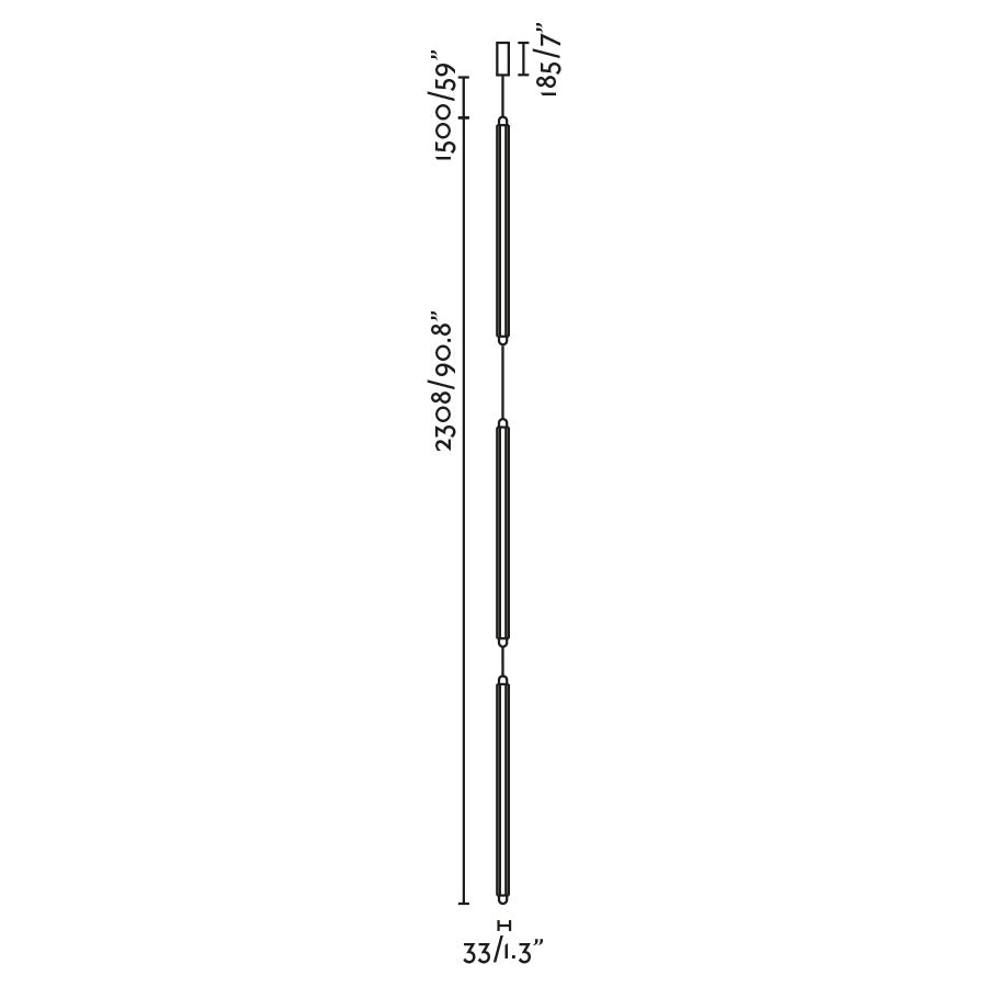 LUMINA 600 3L Sospensione nera incasso senza cornice 36W 2200K