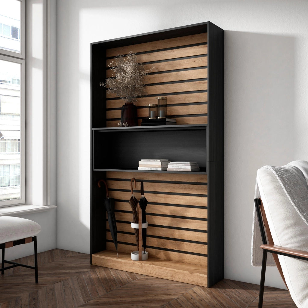 Libreria scaffale, 110x25x186cm, Soggiorno, Ufficio, Per libri, colore Rovere e nero RF2323