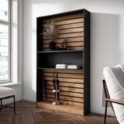 Libreria scaffale, 110x25x186cm, Soggiorno, Ufficio, Per libri, colore Rovere e nero RF2323
