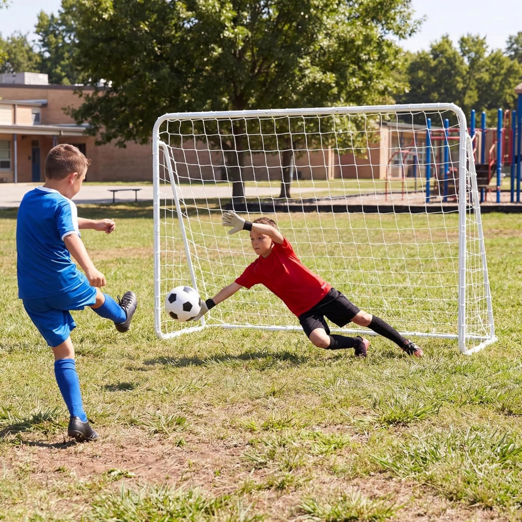 Porta da Calcio 2 in 1, Porta da Calcio con Parete di Tiro Rimovibile, 5 Fori, Picchetti e Fascette, Set di Rete con Bersaglio, per Bambini e Adulti, 215 x 77 x 152 cm