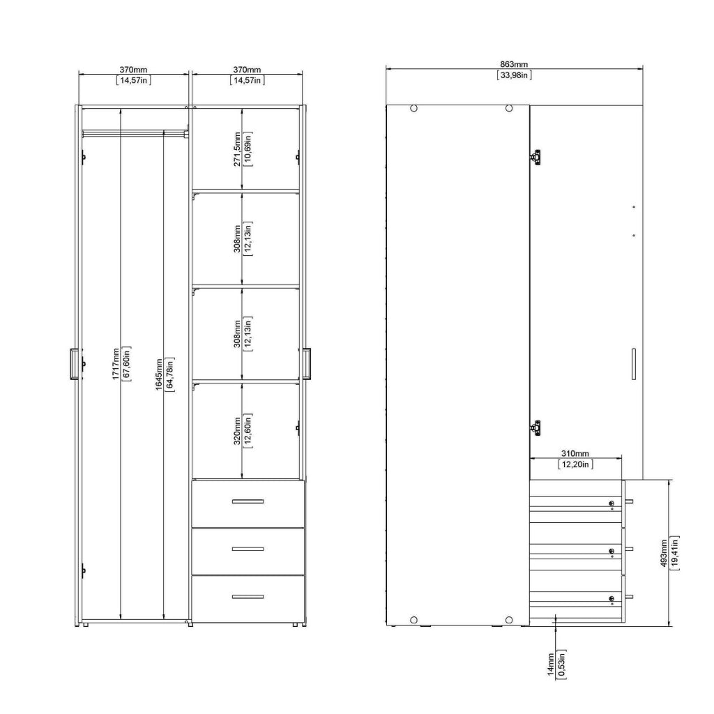 Arci, Guardaroba 2 ante\ Multiuso 2 Ante Appendiabiti, 49.5x175.4h cm Bianco