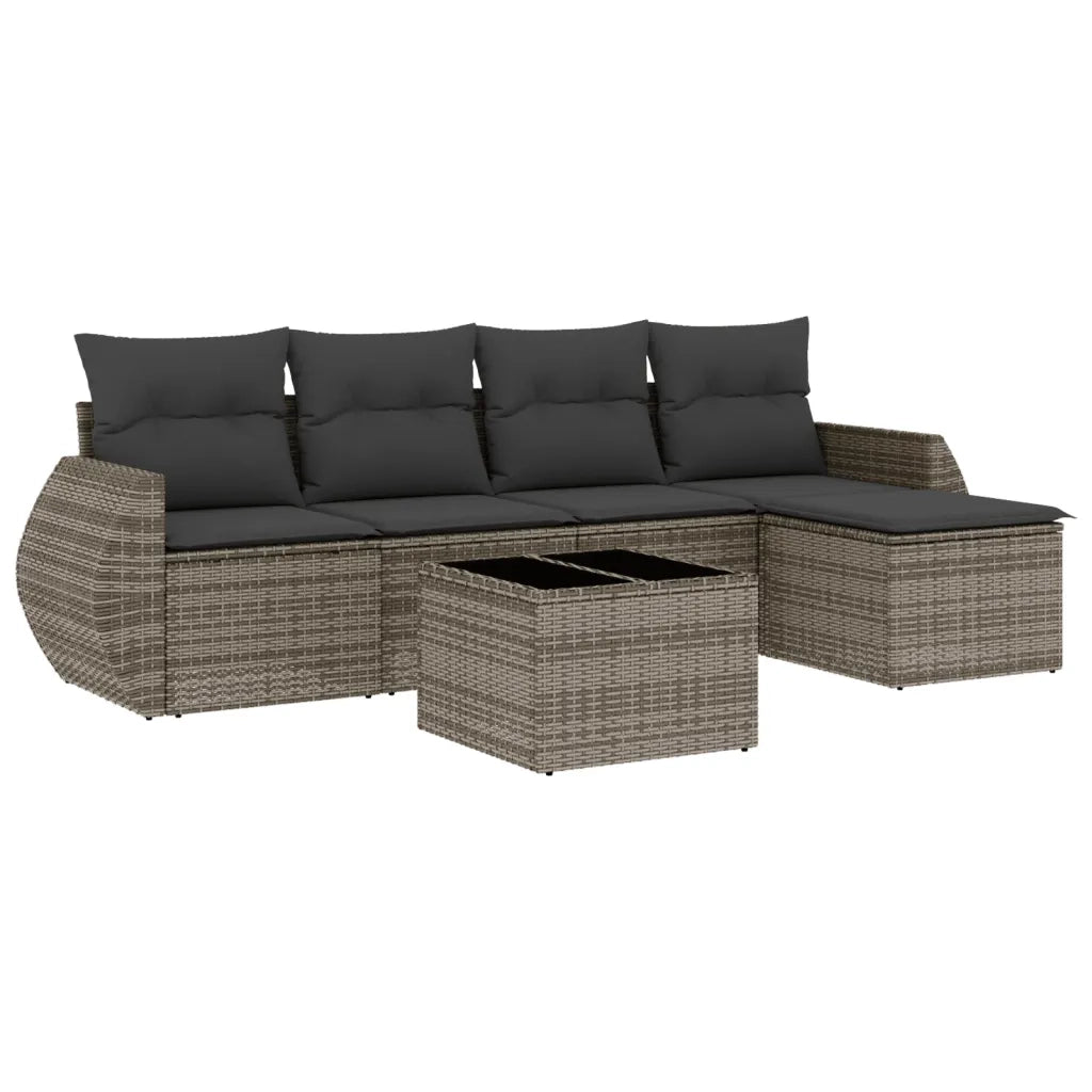 Set Divano da Giardino 6 pz con Cuscini Grigio in Polyrattan