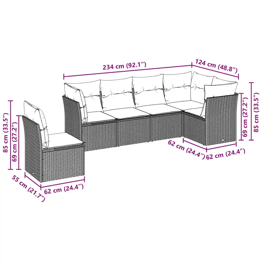 Set Divano da Giardino 6pz | Set Salotto da Giardino con Cuscini Grigio Chiaro Polyrattan