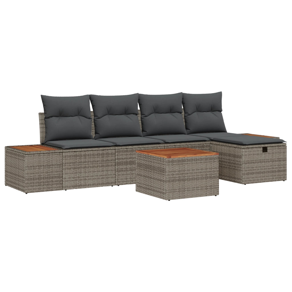 Set di Divani da Giardino  da 6 Pezzi con Cuscini Grigio Polyrattan